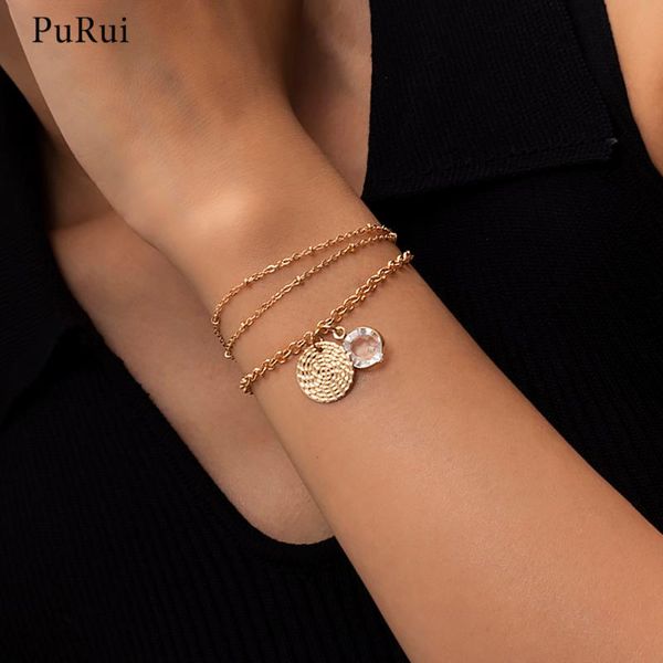 

charm bracelets purui punk layered chain with coin pendant for women trendy hand girl charms 2021 fashion jewelry gift, Golden;silver