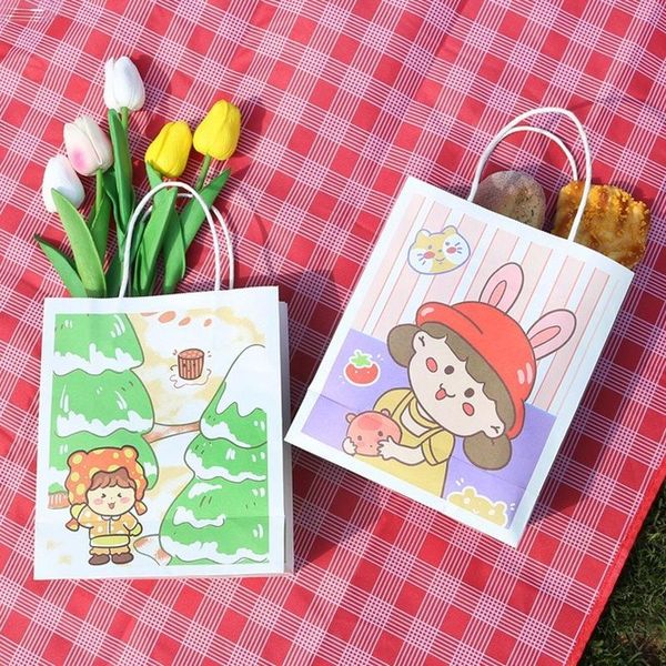 Borse portaoggetti Cute Ins Simple Cartoon Stile coreano Borsa di carta bianca Regalo di imballaggio per la spesa portatile