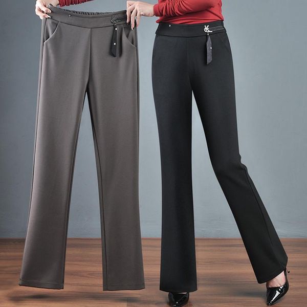 

women's pants & capris elegant slim-fit flared women fashion high-waist straight-through womens casual stretch solid color trousers 5xl, Black;white