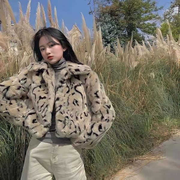 

women's fur & faux 2021 women autumn winter fashion leopard print warm coats female plush jackets ladies lapel loose outwear p632, Black
