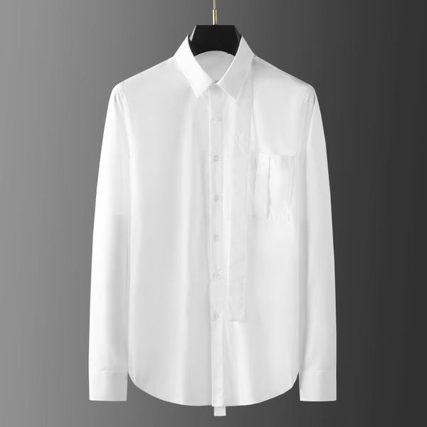 

men's casual shirts white male long sleeve one pockets mens dress fashion solid color party man 3xl, White;black