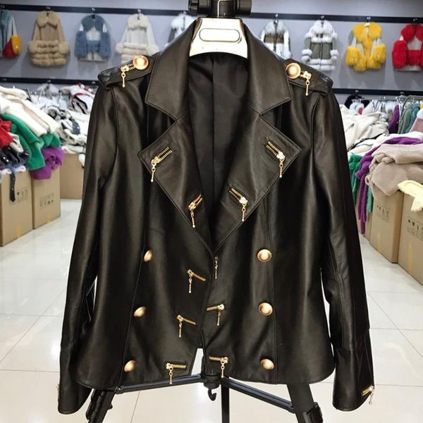 

women's leather & faux genuine jacket coat women 2021 fashion brand designer real sheepskin ladies spring autumn motor jackets female b, Black