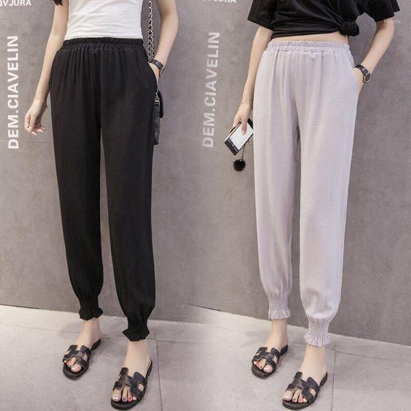 

women's pants & capris high waist women 2021 fashion ice silk solid color loose folds bloomers elastic pantalones de mujer ropa plus si, Black;white
