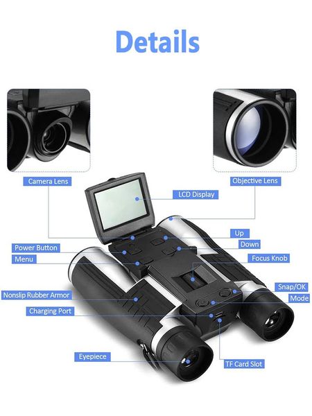 

telescope & binoculars digital 1080p powerful binocular professional 12x zomm hd camera recording lcd screen lithium battery portable