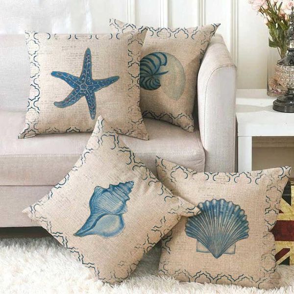 

cushion/decorative pillow pillowcase sofa cushion cover decoration linen case decorative marine pattern throw couch