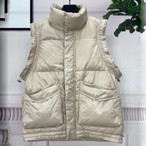 

women's vests korean style casual big pocket woman fashionable autumn warmth women 2021 winter stand collar sleeveless top, Black;white