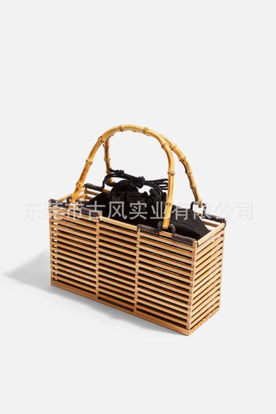 

handbag ins acrylic trend creative gift beach bamboo woven bag rattan female straw outdoor, Black;red