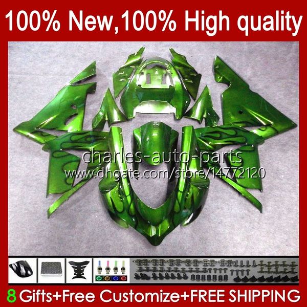 Body Kit OEM para Kawasaki Ninja ZX1000C ZX 10 R1000 CC ZX1000 04-05 Bodywork 9no.84 Flames Verdes ZX 10R 1000CC ZX10R 04 05 ZX-10R ZX1000CC 2004 2005 Feeding da motocicleta