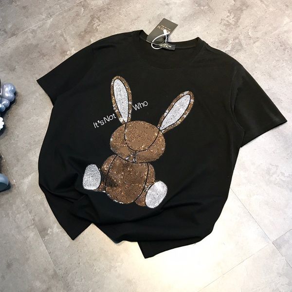 

luxury design summer t-shirt fashion men's and women's drill rabbit casual loose round neck short sleeve, White