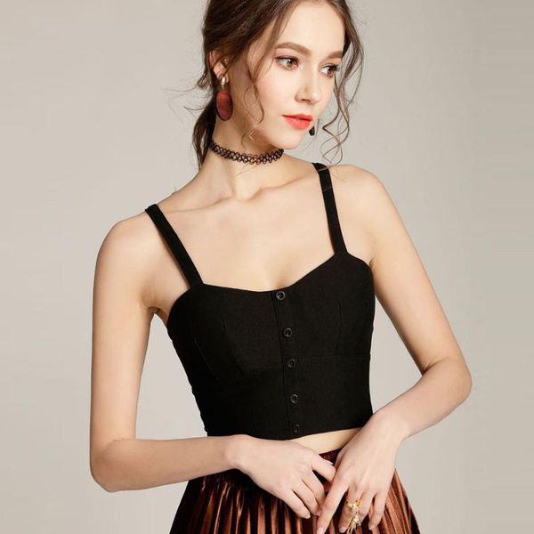 

women's tanks & camis cropped feminino women summer gothic solid crop harajuku vest button streetwear sling tank fashion roupa verao f, White