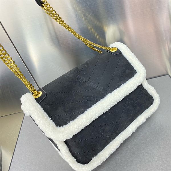 

handbag luxury women designers shoulder bags shopping crossbody chain bag purse totes wallets letters corduroy hasp lamb wool thread plush s