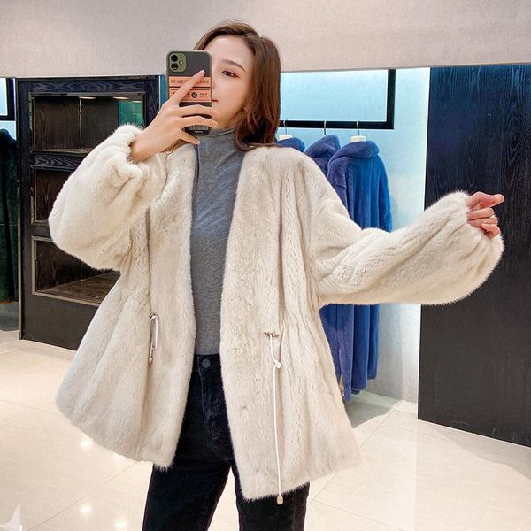 

women's fur & faux korean mink small whole coat velvet v-neck, Black