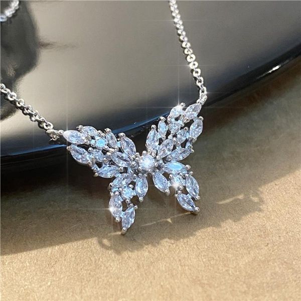 

pendant necklaces luxury female white crystal necklace charm silver color wedding for women cute butterfly zircon chain