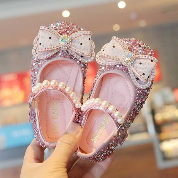 

cute girls princess shoes children's leather spring single little performance soft soled crystal x0703, Black;red