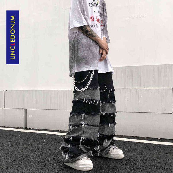 

uncledonjm tassel pants men's fashion brand pendant wide leg hip hop lazy wind jeans couple's pants loose jeans men 211120, Blue