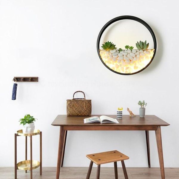 

wall lamp modern led round sconces for bedroom living room decoration decorated with plants and stones gift art decor