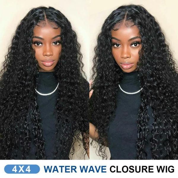 

malaysia water wave lace wig with baby hair reshine 4x4 closure pre plucked human wigs for black women1, Black;brown