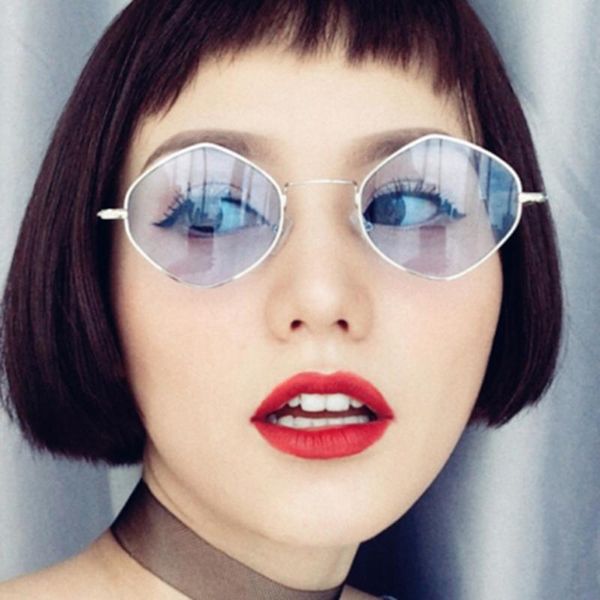 

sunglasses fashionable women men small frame rhombus metal sun glasses colorful transparent lens female eyewear vintage dirving, White;black
