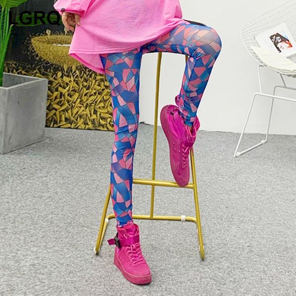 

women's pants & capris [lgrq] high elastic waist blue printing pencil trousers arrival skinny women fashion tide spring autumn 2021 19d, Black;white