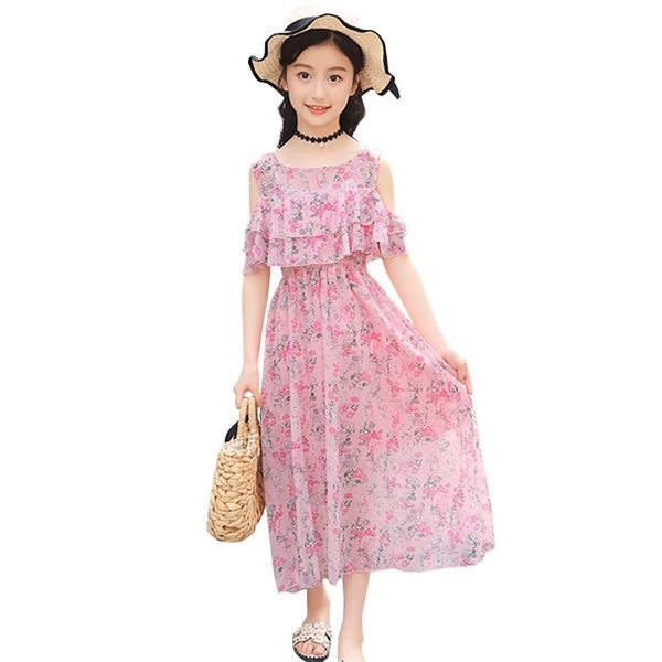 

dress for girls off shoulder beach es girl bohemia kids floral pattern costume 6 8 10 12 14 210527, Red;yellow