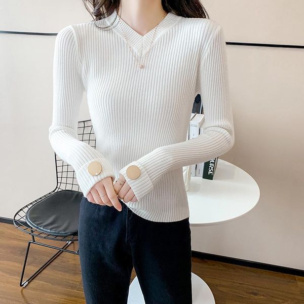 

women's sweaters chicken collar sweater autumn and winter long sleeves metal buckle design sense niche slim fit slimming inner, White;black