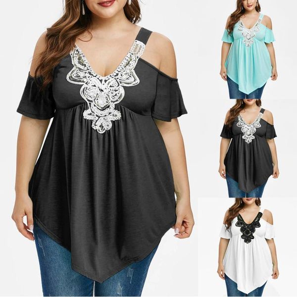 

fashion women blouse v-neck plus size layered tiered sheer lace trim extender half slips ladies shirt female elegant women's t-shirt, White