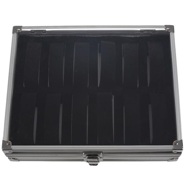 

watch boxes & cases useful aluminium watches box 12 grid slots jewelry display storage square case suede inside rectangle holder, Black;blue