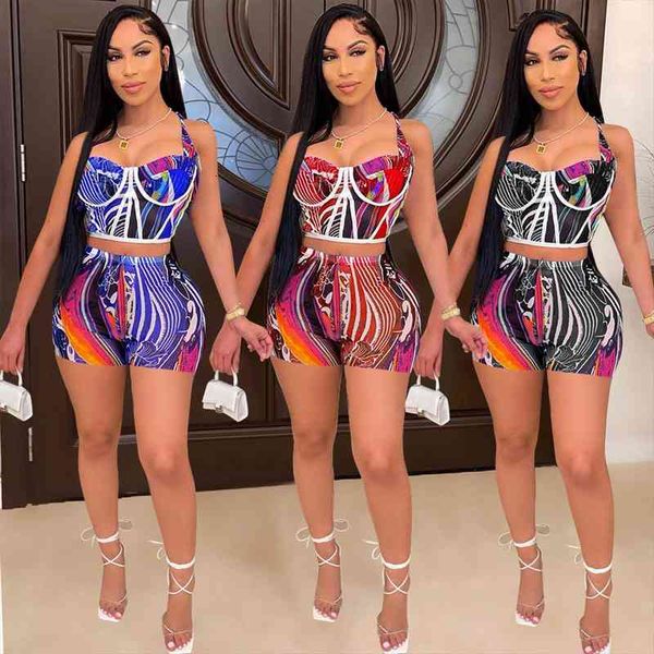 

casual print short two womens tracksuits piece set summer strapless crop shorts bodycon night club wear party women, Gray