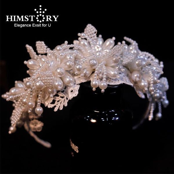 

hair clips & barrettes himstory handmade luxury pearls beading hairband bridal tiara wedding party crown women jewelry accessories, Golden;silver