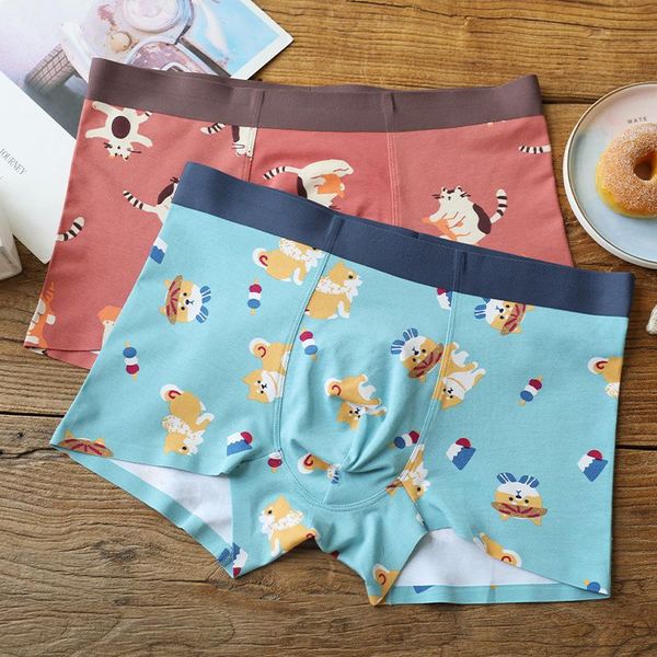

underpants 2021 summer cartoon pet dog cat print male underwear modal men boxer shorts breathable seamless middle waist, Black;white