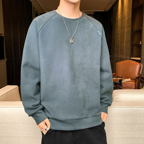 

ne 2021 round spring men's pullover long sve jaet solid color trendy sweater, Black