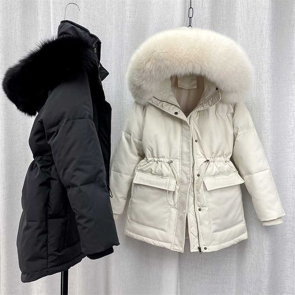 

cotton padded fur parka big fur collar down winter jacket women thick warm parkas female outerwear 211126, Black