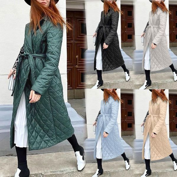 

personalized winter coat belt women's suit collar mid length knee warm windbreaker 2021 down & parkas, Black
