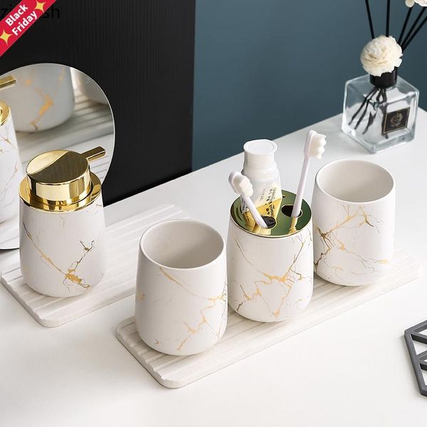 

matte gold ceramics bathroom set decoration soap dispenser/toothbrush holder/cup/soap dish tray luxurious washing bath accessory