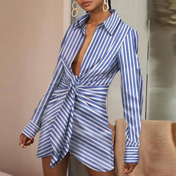 

casual dresses women\u2021s long sleeve short dress fashion stripe lapel bandage pleated slim fit, Black;gray