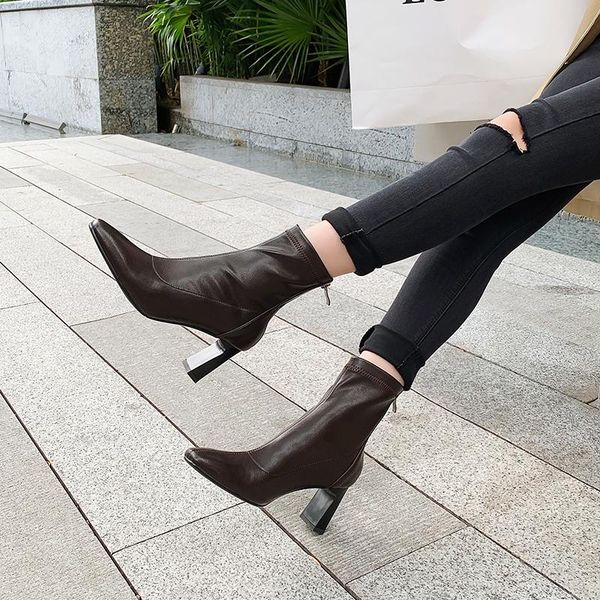 

boots gomulador women shoes genuine leather thick heel high fashion work, Black