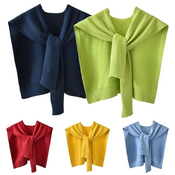 

scarves woolen knit warm shawl autumn winter knitted knotted air-conditioned scarf solid color neck guard scarve fake collar cape, Blue;gray