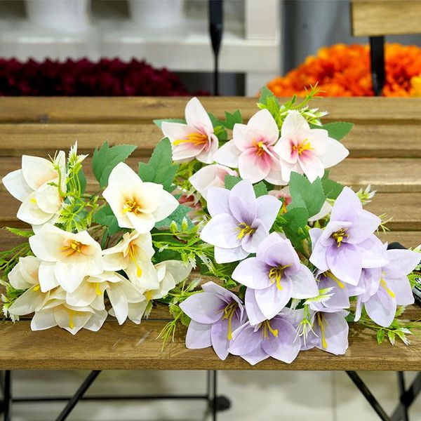 

decorative flowers & wreaths simulation 8 heads lilies fake bouquet wedding home decoration flower arrangement ornaments silk lily pography