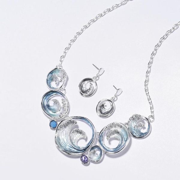 

hollow round geometric spray necklace women's trendy enamel beach for women gift party wedding jewelry chains, Silver