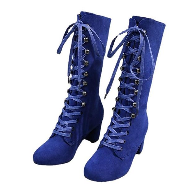 Stiefel Frauen 2021 Stil Wildleder Dicke Ferse High Fashion Lace-up Große Größe Plattform