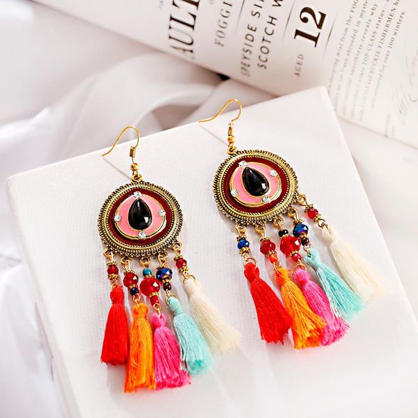 

dangle & chandelier retro golden round bohemian earring women ladies fashion ethnic statement tassel drop earrings, Silver