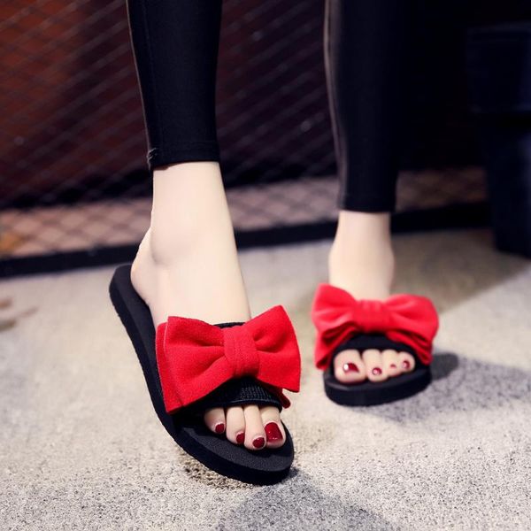 

slippers fashion 2021 women shoes casual bohemian bow flat summer sandals non-slip beach d2#2, Black