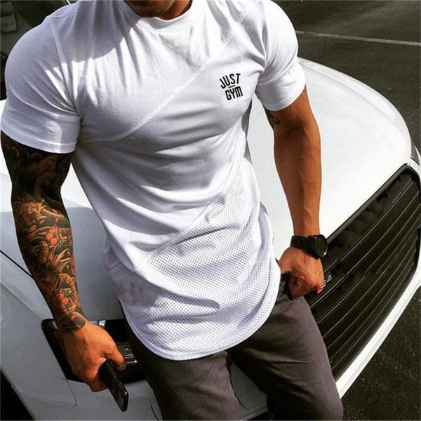 

men's t-shirts mens fashion muscle short t shirt bodybuilding fitness men clothing running plus big size tshirt cotton mesh sleeve, White;black