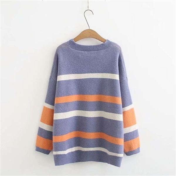 

winter fall s women oversized sweater and pullovers oneck stripe pink jumpers chic pull femme sweet heart kawaii 210430, White;black