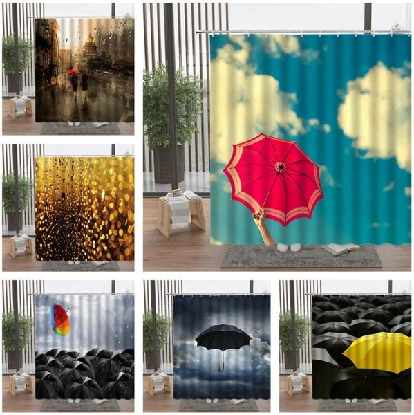 

shower curtains colourful umbrella curtain summer overcast rain sky cloud snowflake water drops street walk shopping woman home decor