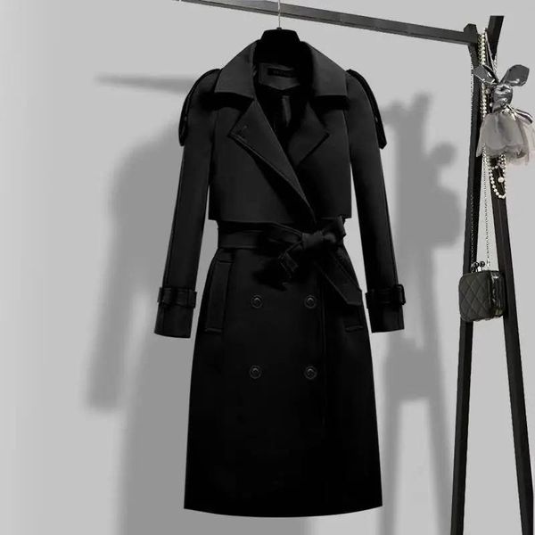 

women's trench coats coat long 2021 autumn korean slim belt windbreaker high-end tailored collar plus size office ladies overcoat, Tan;black
