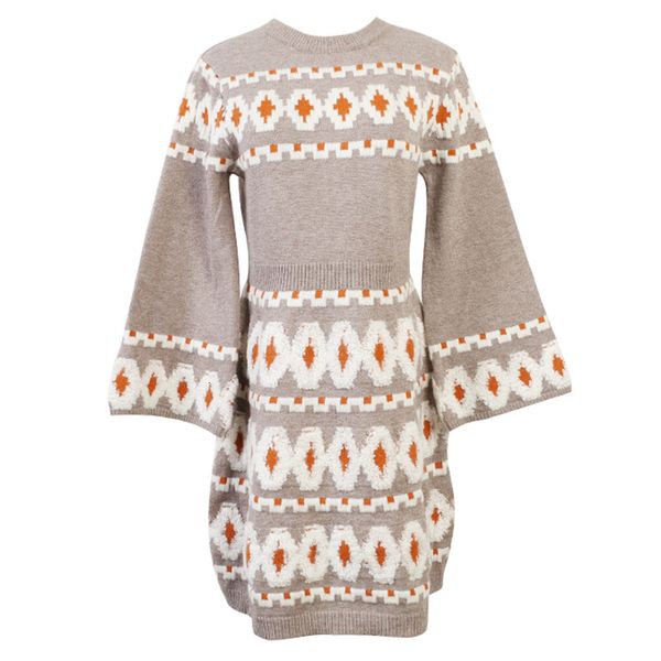 

women's sweaters runway autumn winter women long-sleeved o-neck jacquard embroidery slim knitted midi dress brand design party clothes, White;black