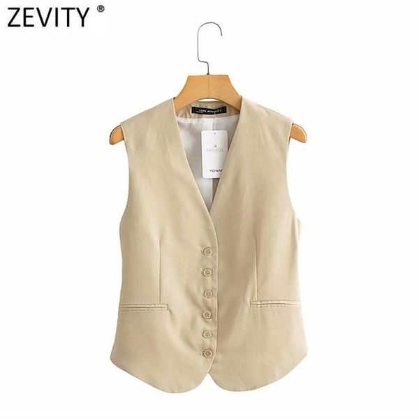 

zevity women fashion single breasted sleeveless slim vest jacket ladies business casual waistcoat chic poplular ct707 210910, Black;white