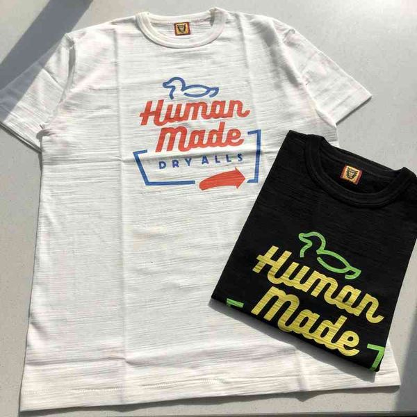 

correct human made 21 spring and summer color duck letter bamboo cotton round short sleeve men's women's couple t-shirt, White