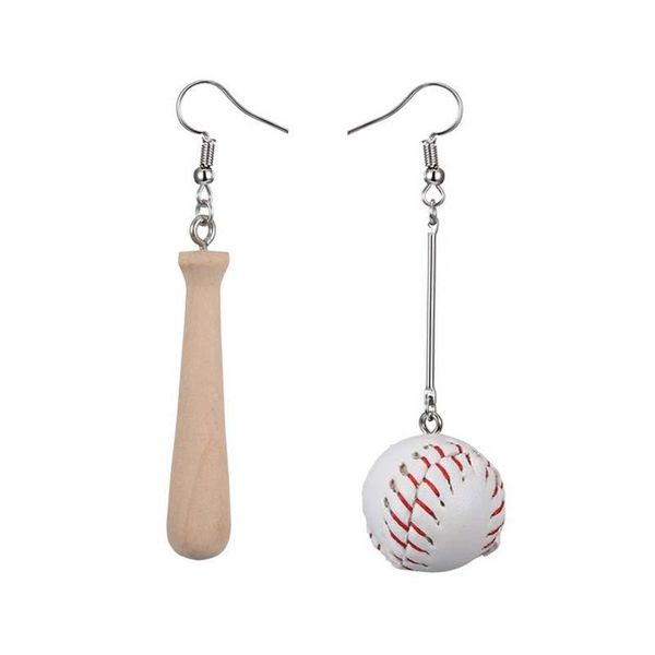 

dangle & chandelier wood earrings fashion sportswear long creative cool baseball asymmetric pendant, Silver